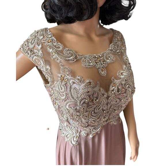 Mother of bride Embellished Illusion Jewel Neck A-line gown size large - XL - Picture 6 of 13